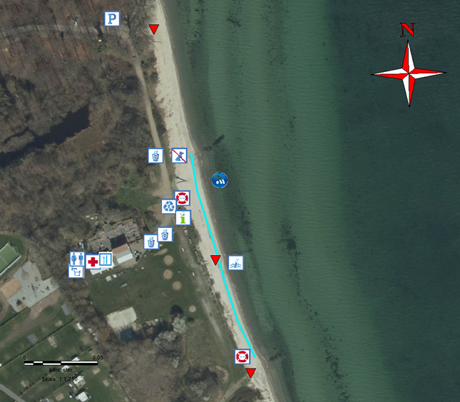 Her ser du en oversigt over de forskellige steder ved stranden.