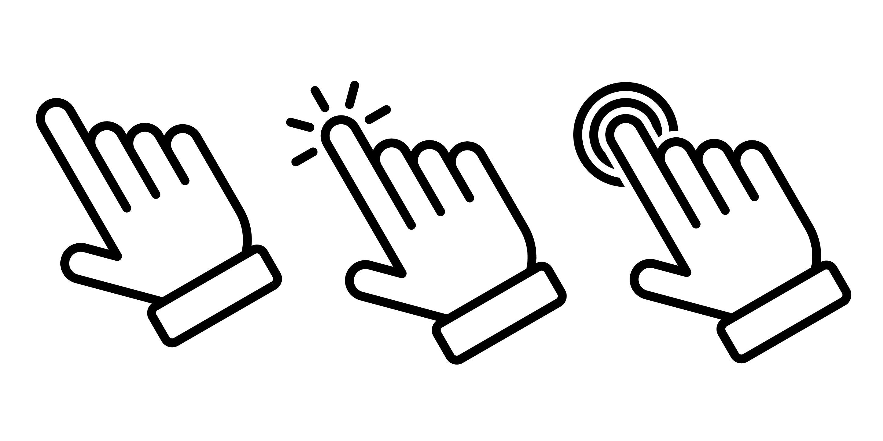 Tre hænder der trykker på et link