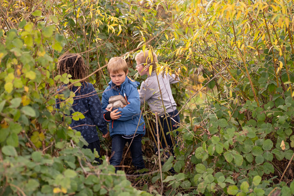 Børn leger i naturen